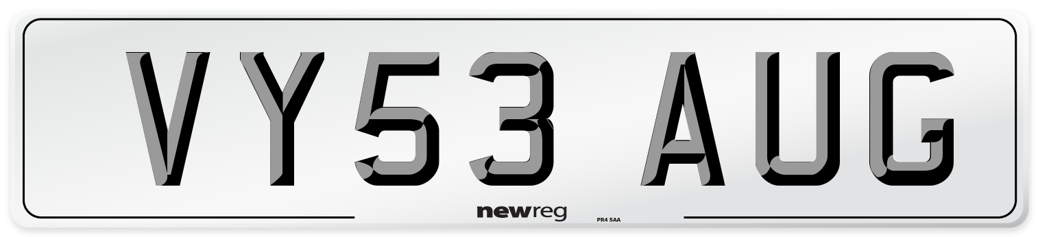 VY53 AUG Number Plate from New Reg